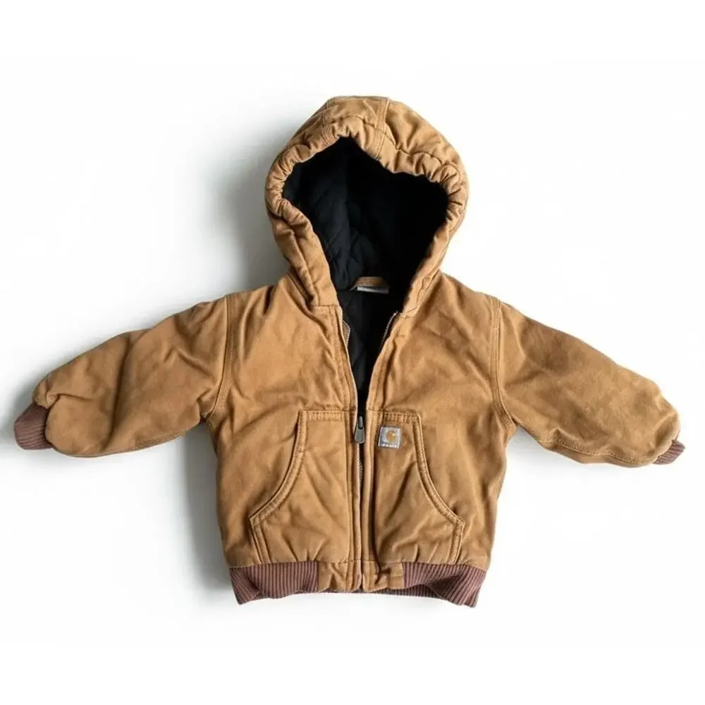 Carhartt Baby Toddler Jacket 18M Brown Hooded Quilt Lined Full Zip Coat 18 Month